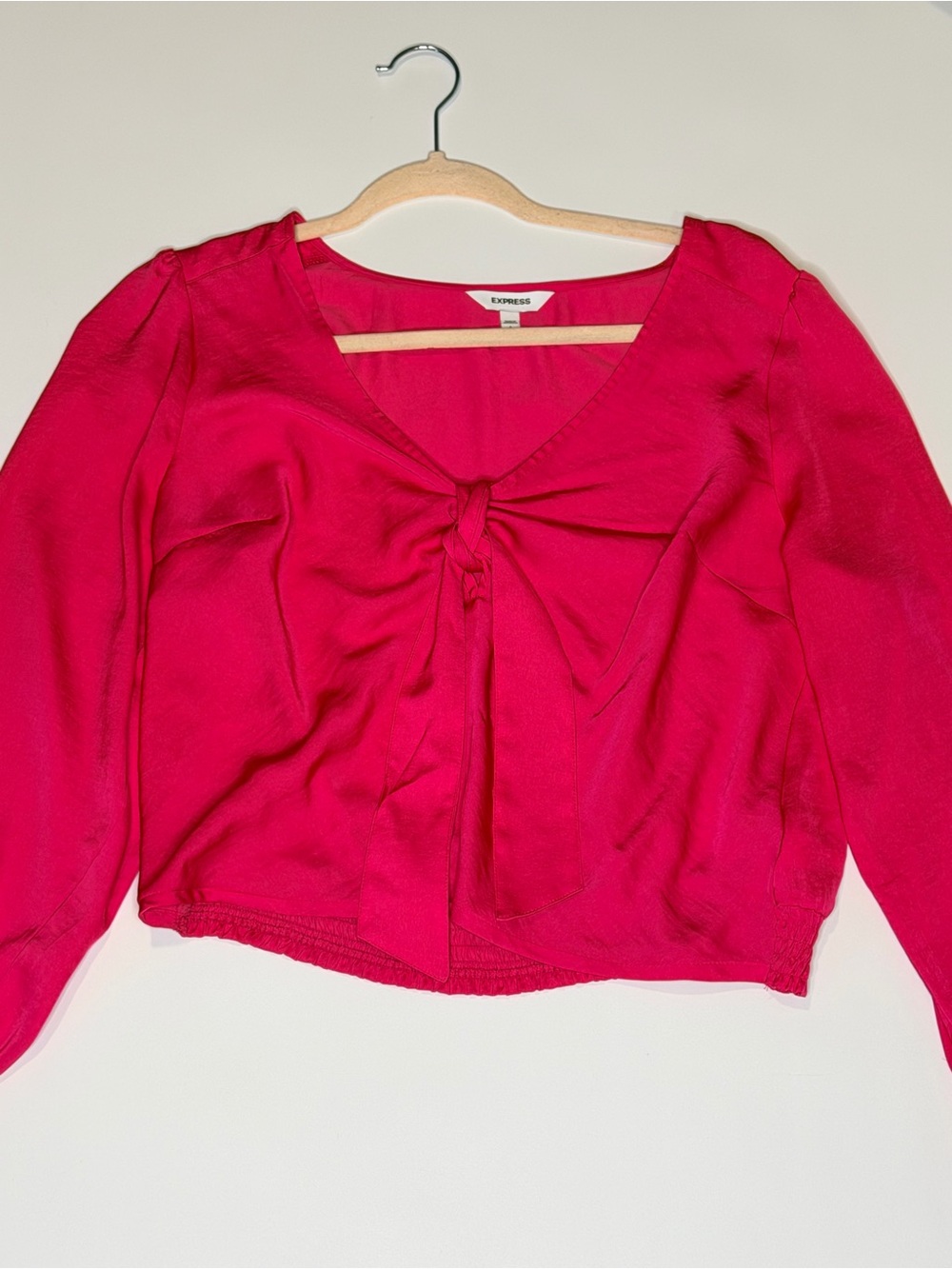 Express Women's Bright Pink Tie-Front Blouse - Gently Worn